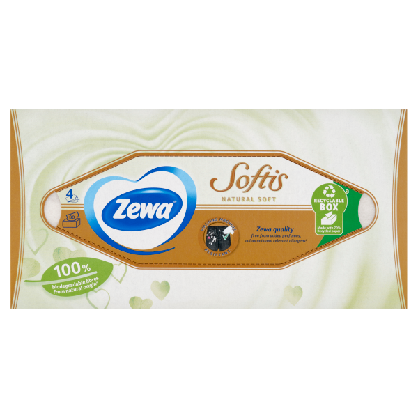 Zewa Softis 4rét.dob. papír zsebkendő NaturalSoft 80 db Új