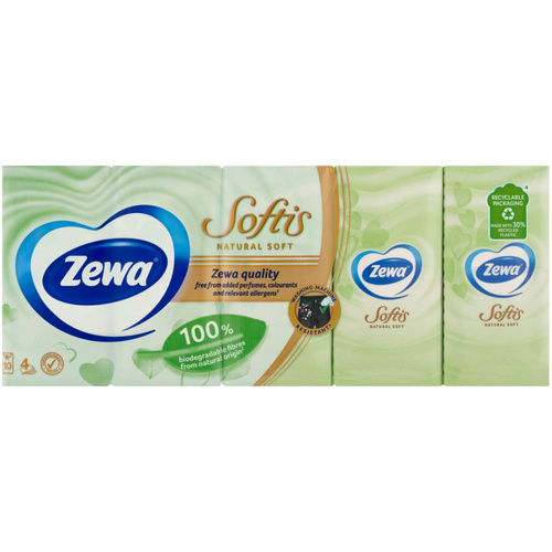 Zewa Softis 4 rétegű papír zsebkendő NaturalSoft 10x9 db