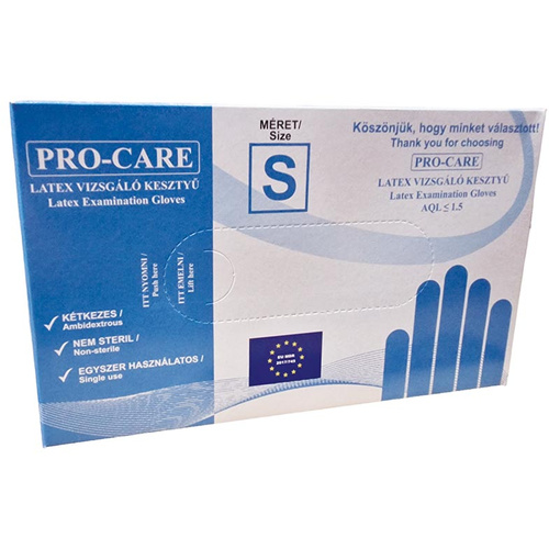 Pro-care G.kesztyű latex S púdres100db