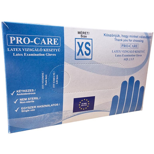 Pro-care G.kesztyű latex XS Púderes 100db