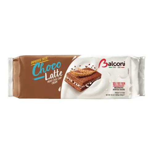 Balconi Choco & Milk tejkrémes piskóta szelet csokidarabokkal 10*30g
