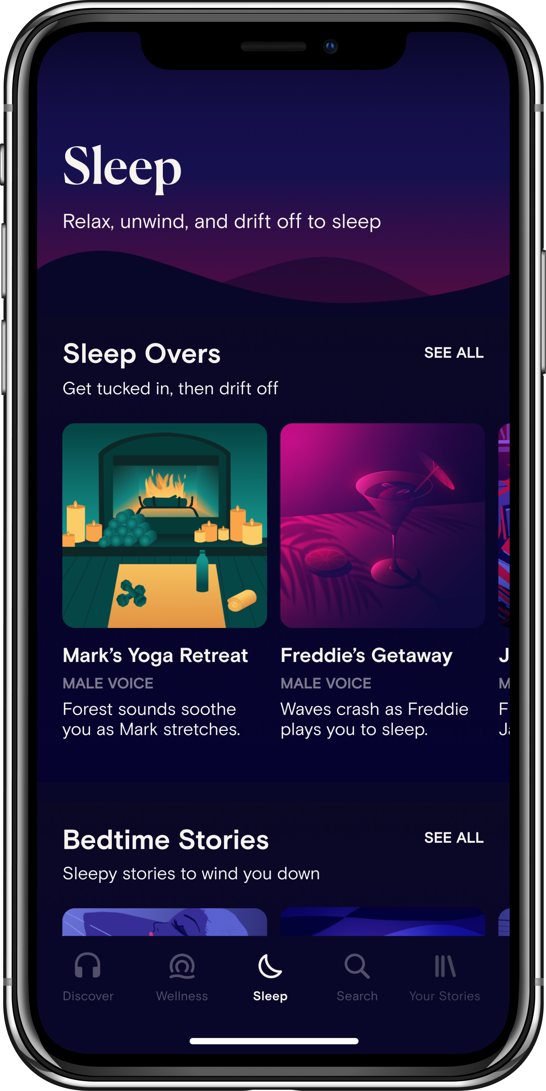 Sleep screen view in Dipsea app