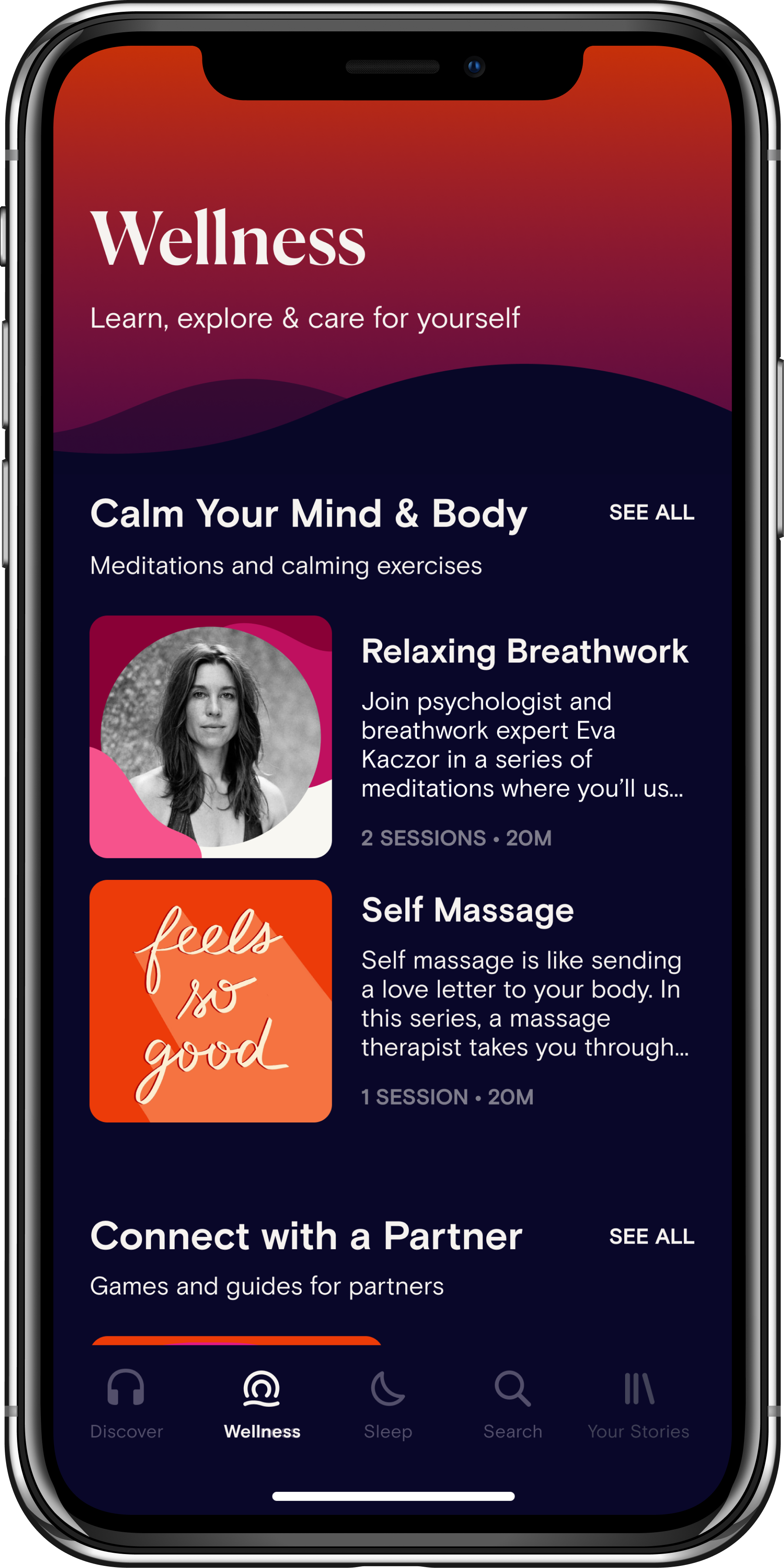 Wellness screen view in Dipsea app