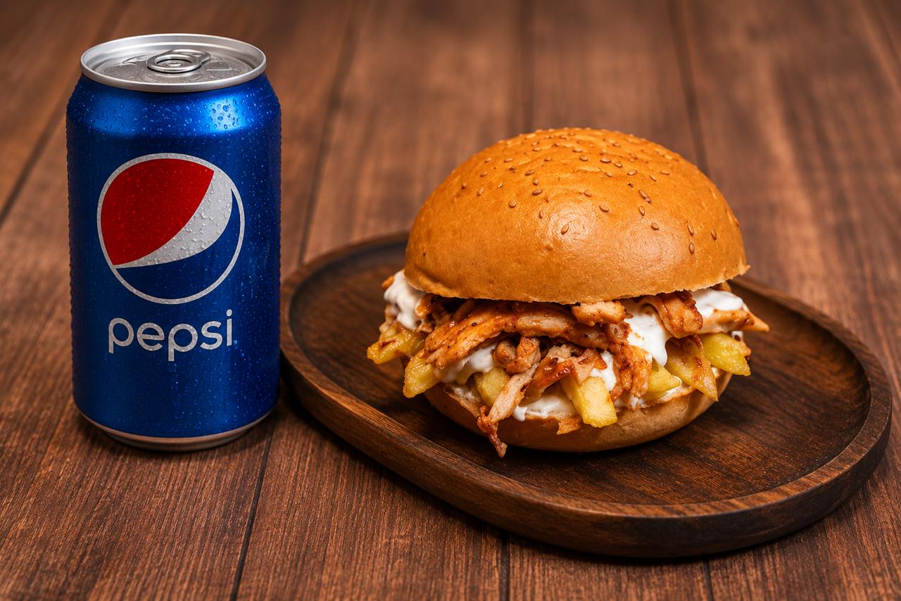 Burger Shawarma & Soft Drink, Hassan Mathar & Soft Drink