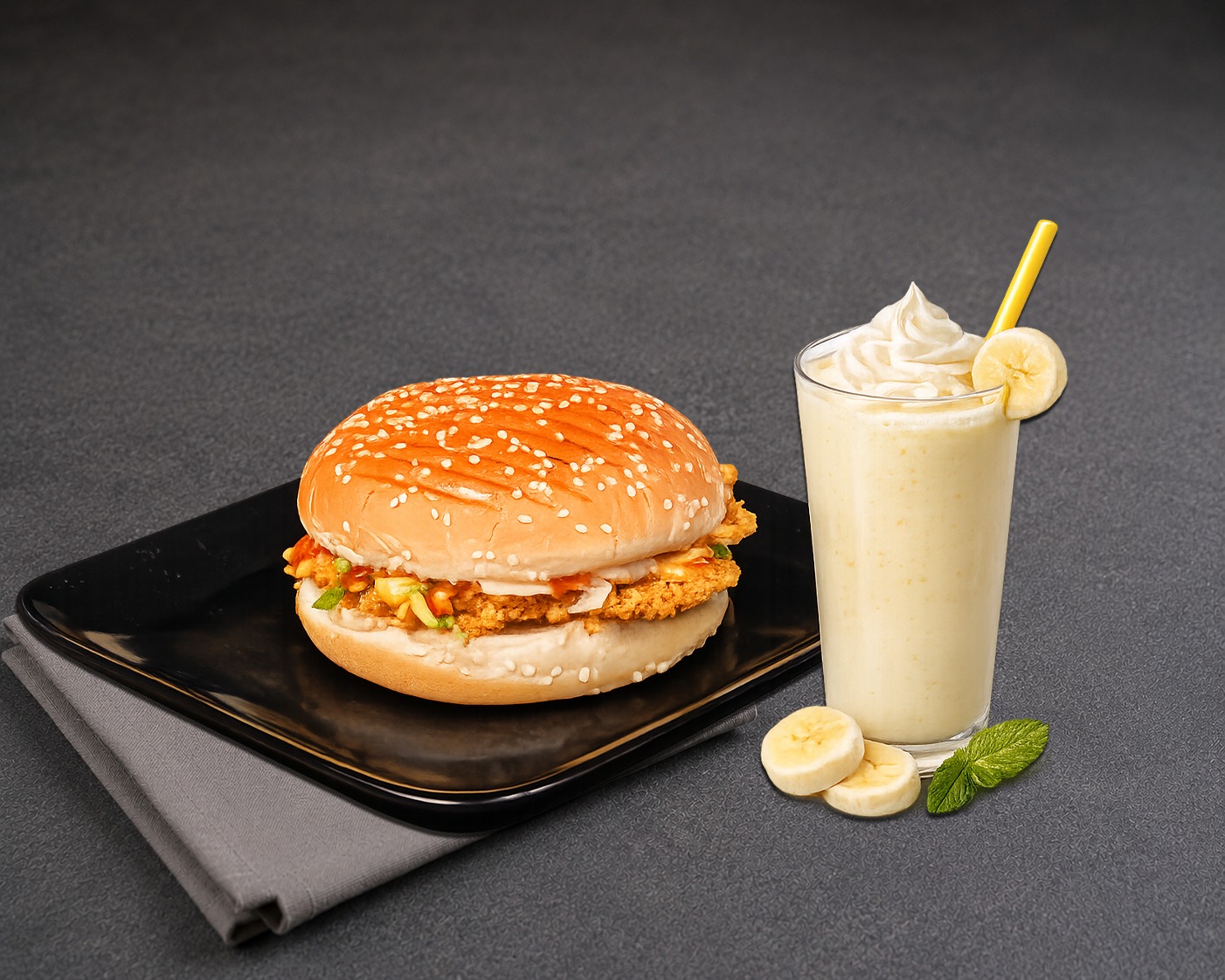 Chicken Burger & Banana Millkshake Combo