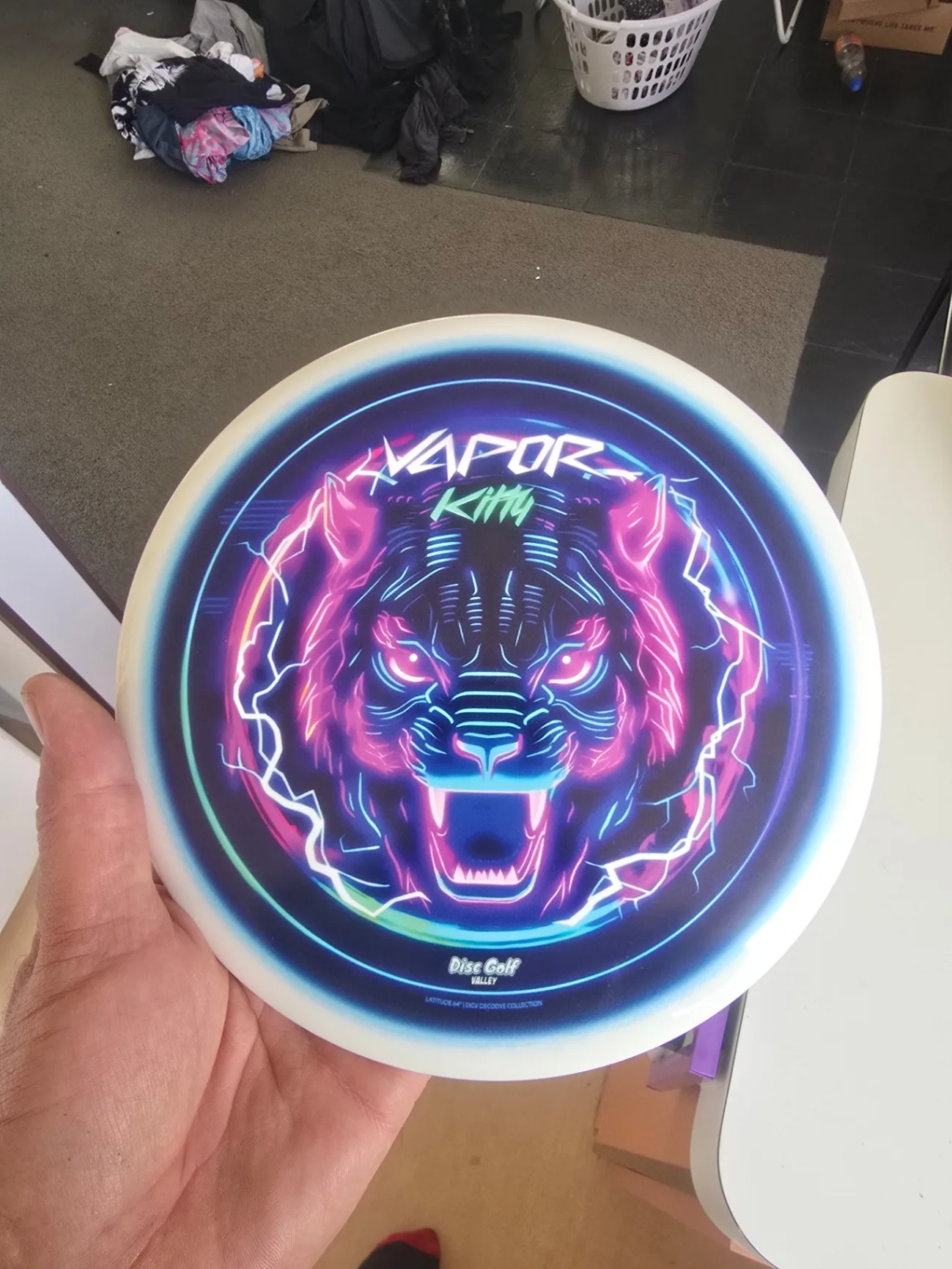 White base, vapor kitty dye on front Latitude 64 Brave