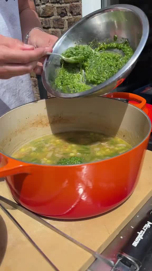 Green Minestrone with Pesto and Fried Bread