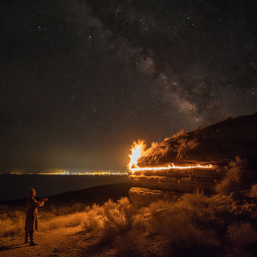 The Yanar Dag Natural Gas Flame That Marco Polo Saw in 1271 Still Burns at 1,000°C, Caspian Seals Down from 1 Million to 100,000 Since 1900, Gobustan's Easternmost Roman Military Inscription & the Dushbara Dumpling Test of 100 per Tablespoon