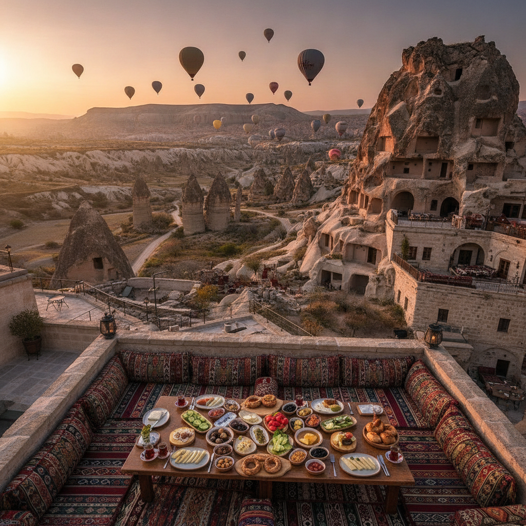 Cappadocia Cave Hotels: Underground Luxury at Goreme and Uchisar, Kayakapi Premium Cave Hotel at Urgup, Ortahisar Castle Village, the Cave Hotel Breakfast Terrace Experience, and Cappadocia Overnight Circuit