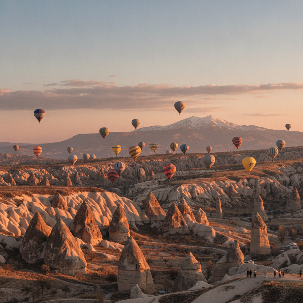 Cappadocia Essential: Hot Air Balloon at Sunrise over Goreme, Fairy Chimneys, Underground City of Derinkuyu, Cave Church Frescoes, Uchisar Castle Rock Fortress, and the Volcanic Landscape Origins