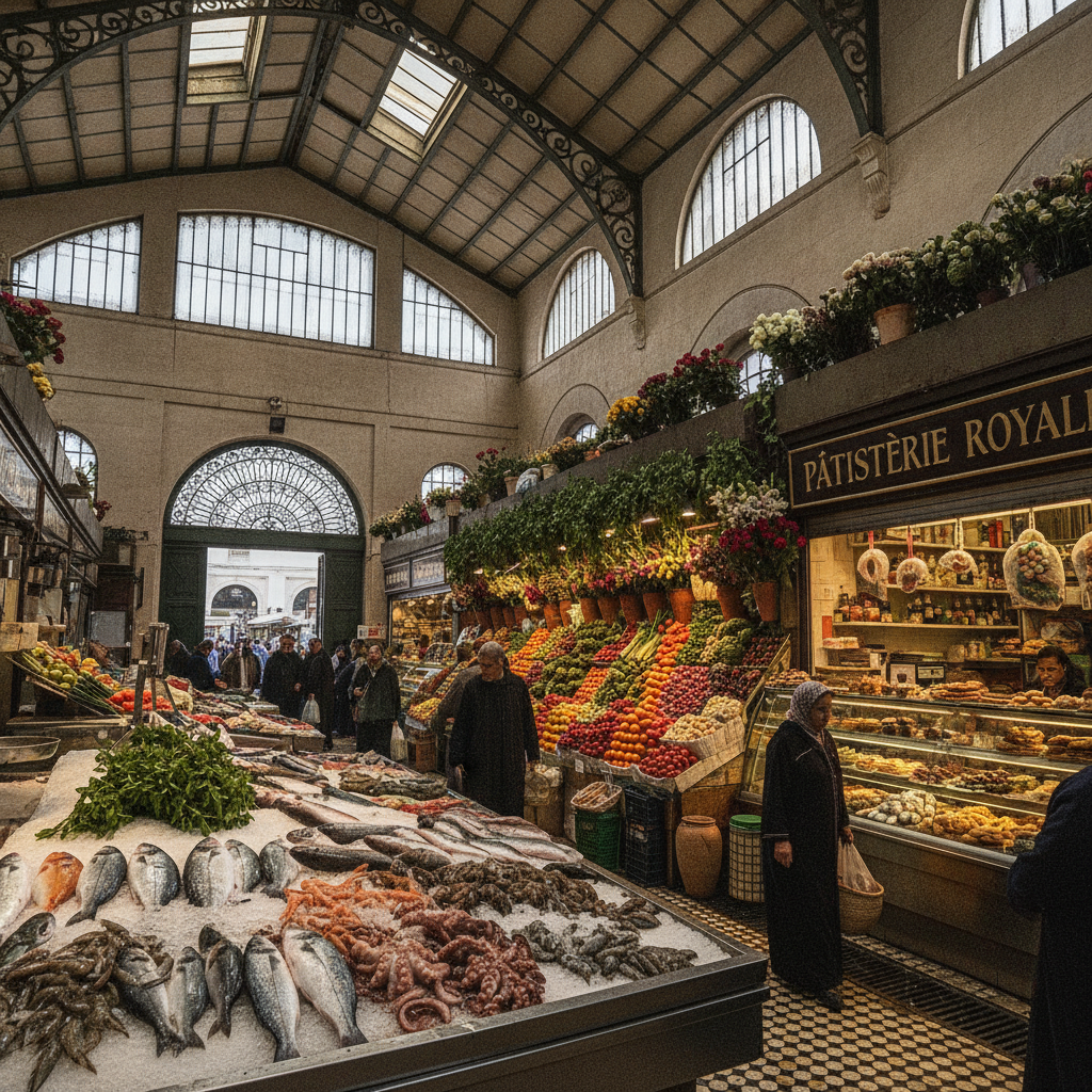 Casablanca Daily Life: The Central Market, the Moroccan Cafe Culture, the French-Moroccan Pastry Tradition, the Casablanca Transport Hub, and the Economic Activity of Morocco Capital