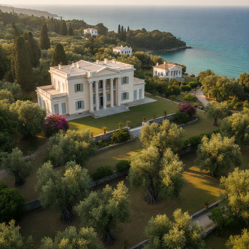 Corfu North: Mon Repos Roman Villa, the British Lord High Commissioner Palace, Northern Fishing Villages, Kassiopi, and the Albania Crossing