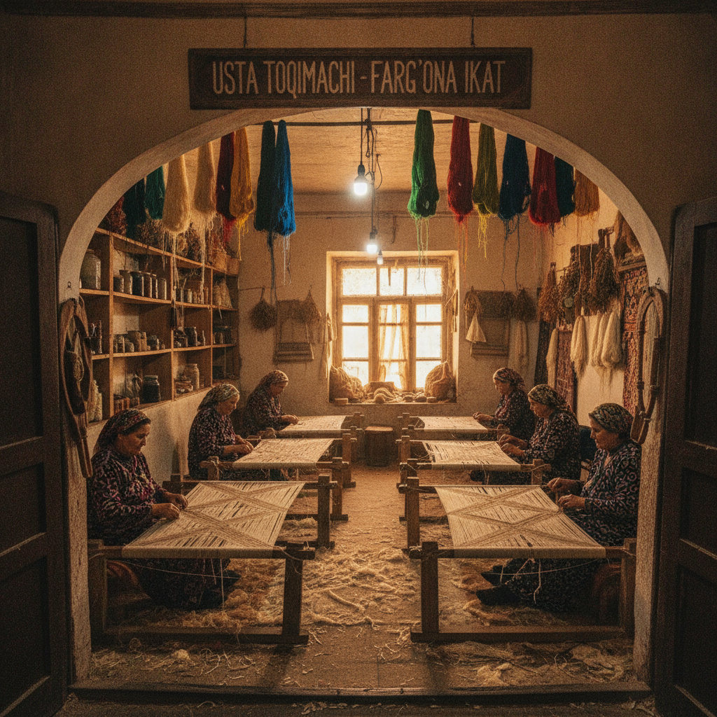 Fergana Master Ikat Weaver Workshop Visit
