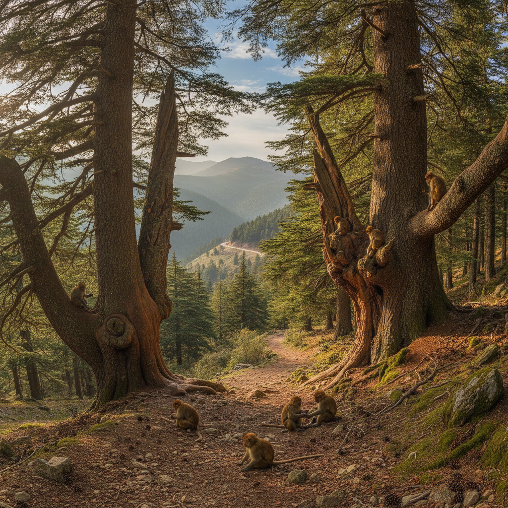 Fes Region: Ifrane the Little Switzerland, the Cedar Forest and the Barbary Macaques, the Azrou Monday Market, the Michlifen Ski Resort, and the Middle Atlas Berber Landscape