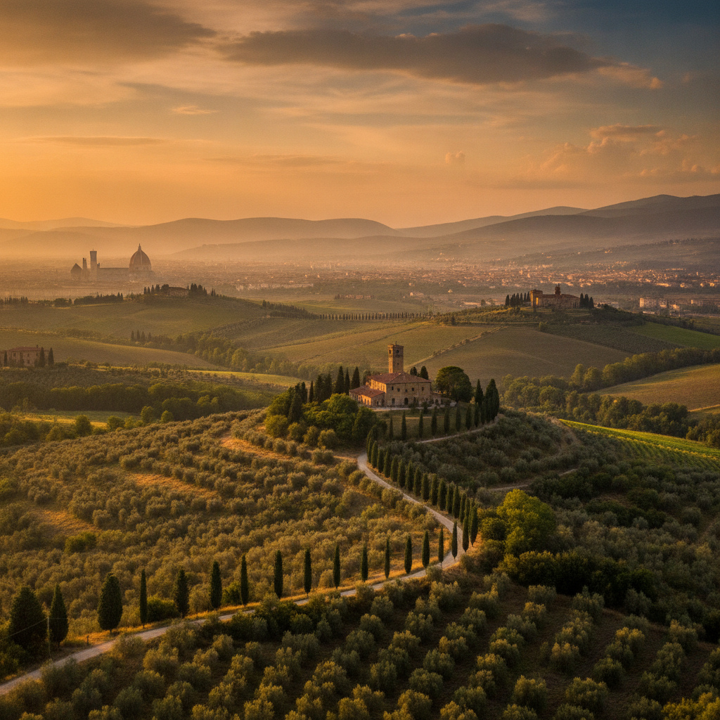Fiesole, the Chianti Hills & the Tuscan Countryside above Florence