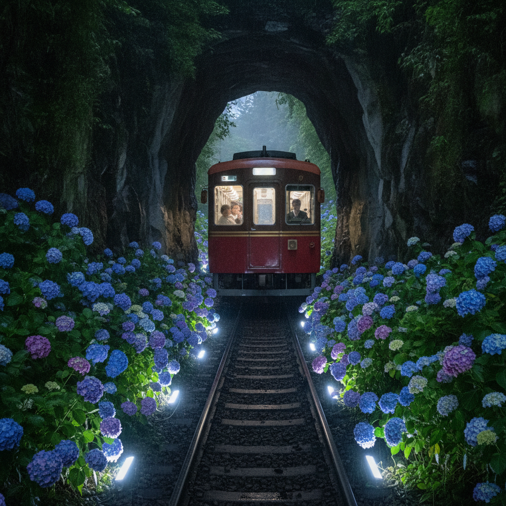The 10,000 Illuminated Hydrangeas Seen From a Moving Train at Night, the Kōrin Irises Behind 4 Escalator Tunnels & the Third Week of July as the Statistical Peak for Both Fuji and Lake