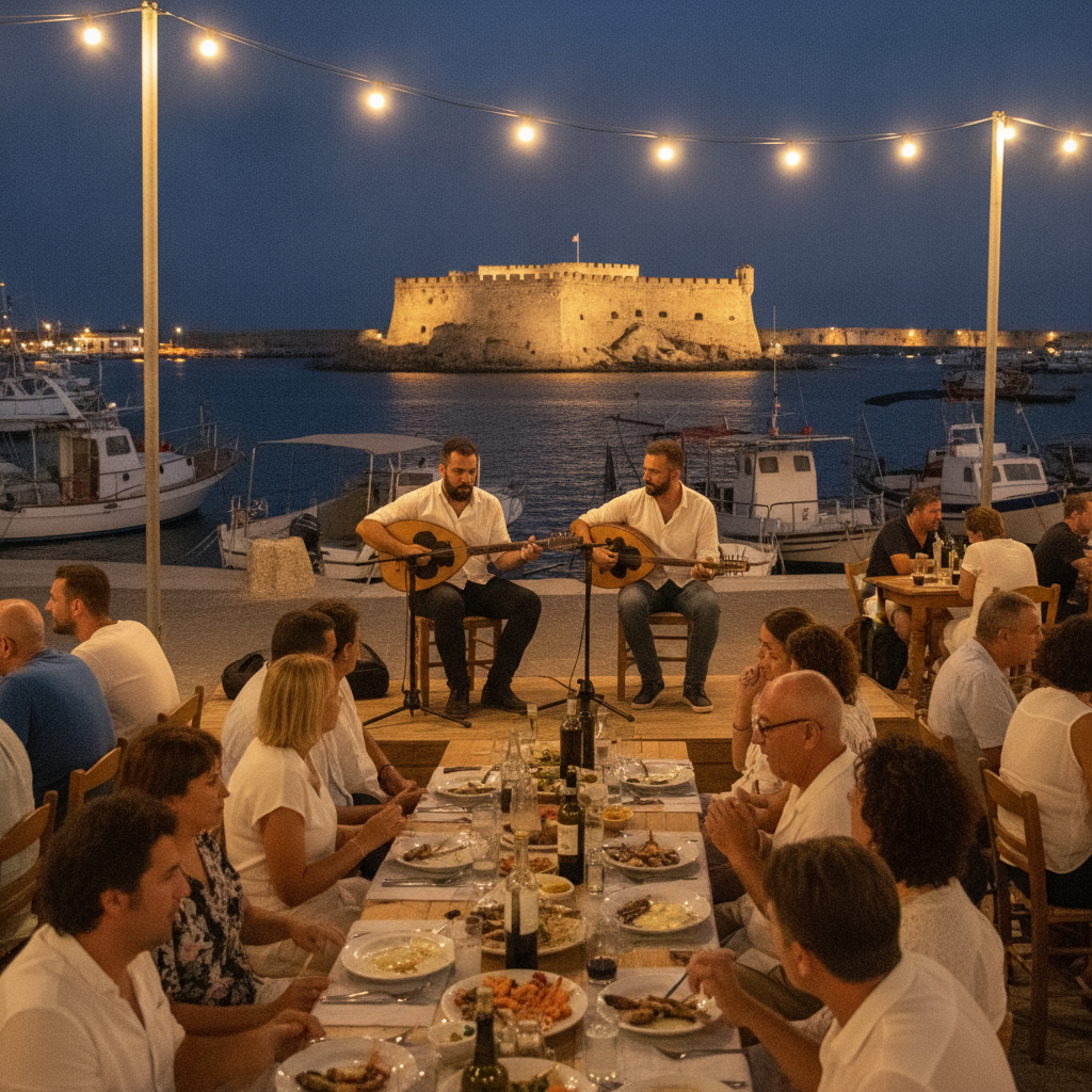 Heraklion Culture and Summary: Cretan Lyra Music and Mantinada Poetry, the Leventia Character Ideal, Heraklion Taverna Tradition, the Minoan Atlantis Thera Connection, Retail City Shopping, and the Bronze Age Gateway Conclusion