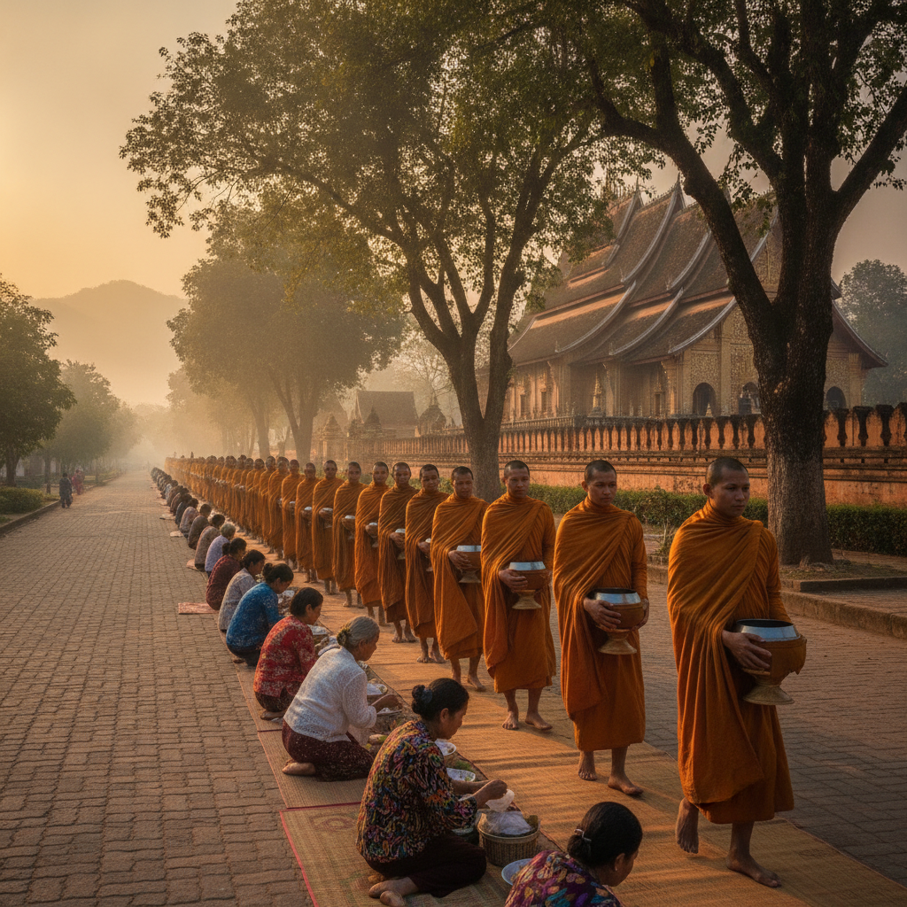 Luang Prabang Essentials: Monks at Dawn, Wat Xieng Thong's Sweeping Roof & Turquoise Kuang Si Falls