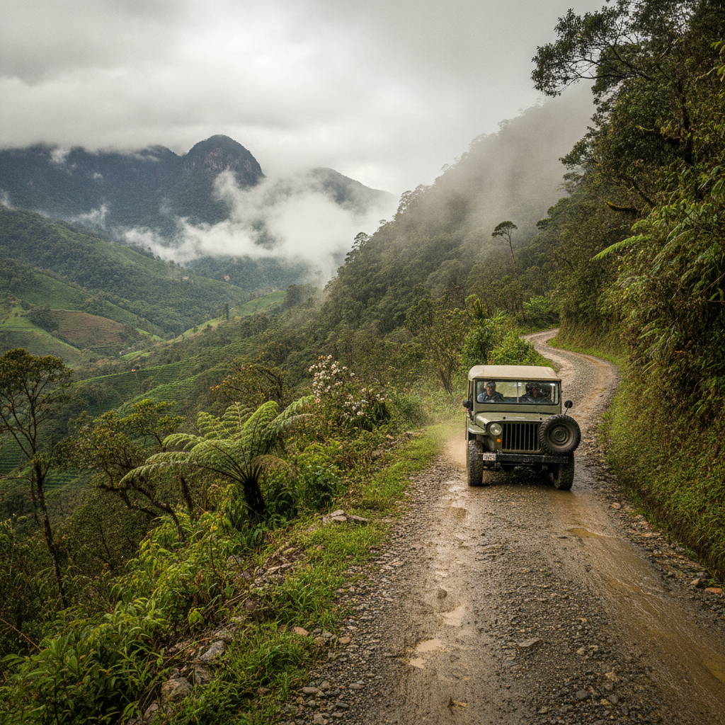 Caldas Mountain Roads: Jeep Willys & Coffee Landscape