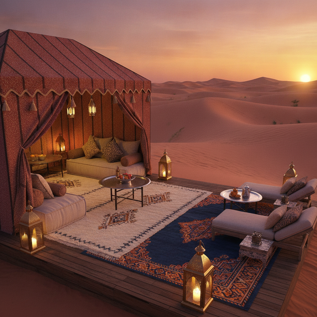 Merzouga Luxury: The Luxury Desert Camp, the Glamping Berber Tent, the Private Camel Trek, the Premium Stargazing Experience, and the High-End Saharan Desert Travel
