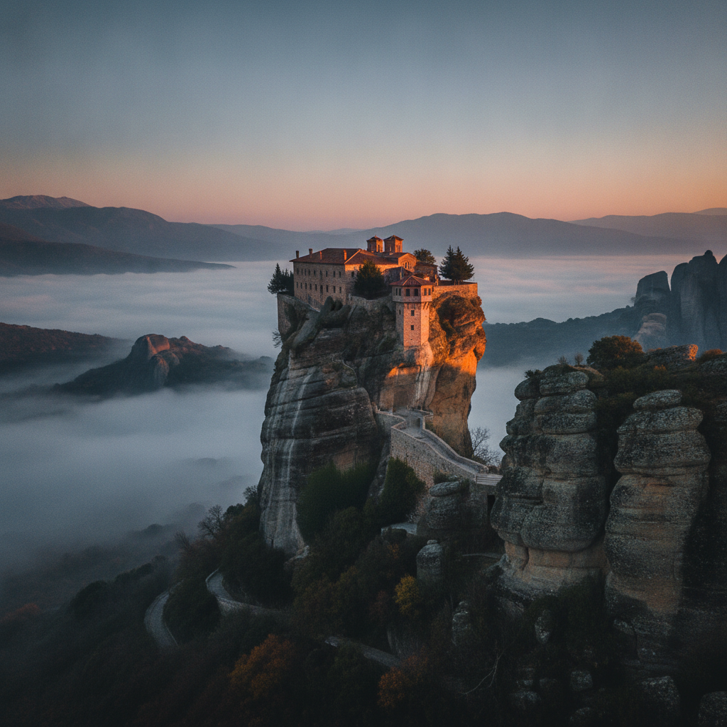 Meteora Film and Art: Agias Triadas Bond Film Location, Theophanes Cretan Frescoes, Roussanou Nunnery, Modern Rock Climbing, Thessaly Plain View, and Practical Information