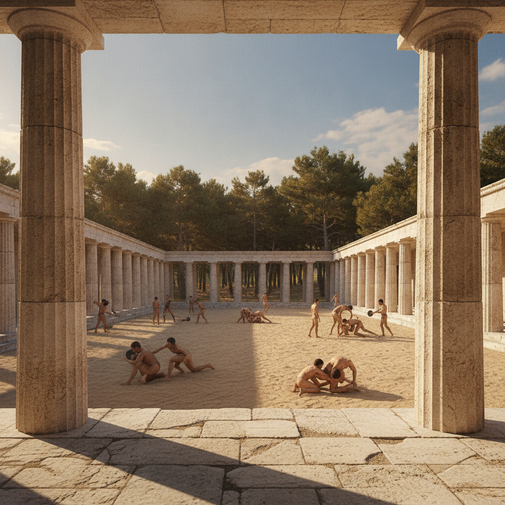 Olympia Art and Sport: The Pheidias Workshop, Zeus Statue Wonder Details, Palaestra Wrestling School, Ancient Gymnasium, the Hippodrome Horse Racing, and the Complete Athletes Training Circuit
