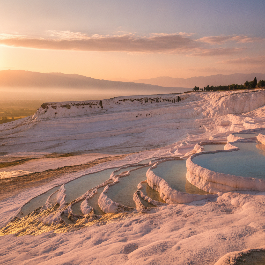 Pamukkale Photography: Sunrise Terrace Walk, Blue Pool Reflections, Hierapolis Theatre Compositions, Aerial Perspectives, Seasonal Changes, and the Ethics of UNESCO Site Photography