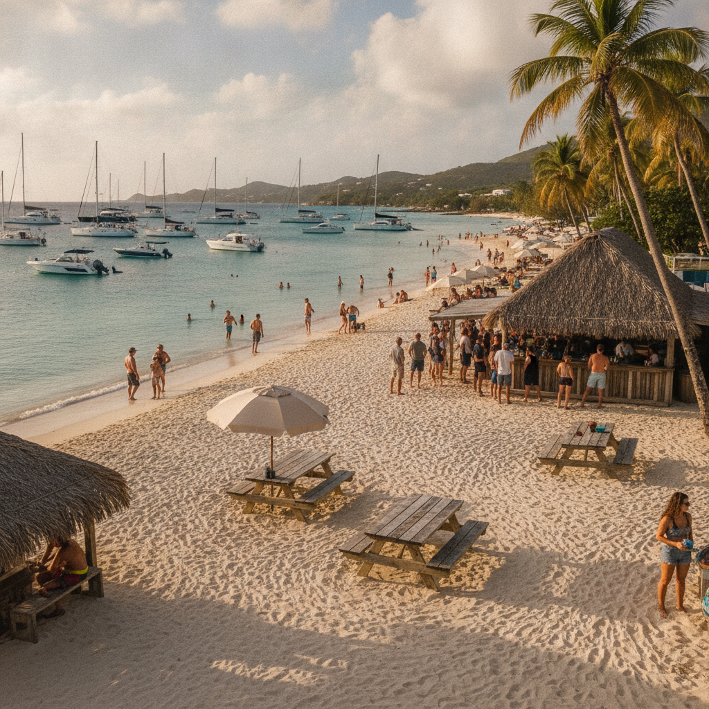 Road Town History and Culture: Drake's Channel Navigation, Beef Island Airport, White Bay Soggy Dollar Bar, Hurricane Irma Impact and Recovery, BVI Night Sailing Anchorage Culture, and the Road Town Saturday Market