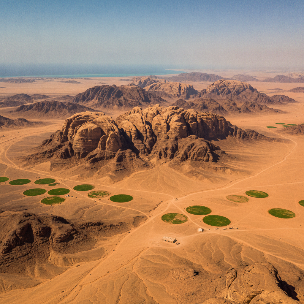 Wadi Rum Region: The Southern Jordan Circuit, the Disi Aquifer, the Aqaba Gulf View, and the Saudi Arabia Border Landscape