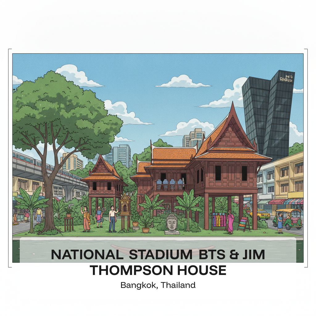BTS National Stadium et Maison Jim Thompson — Soie, Art et le Sentier Artistique de Bangkok
