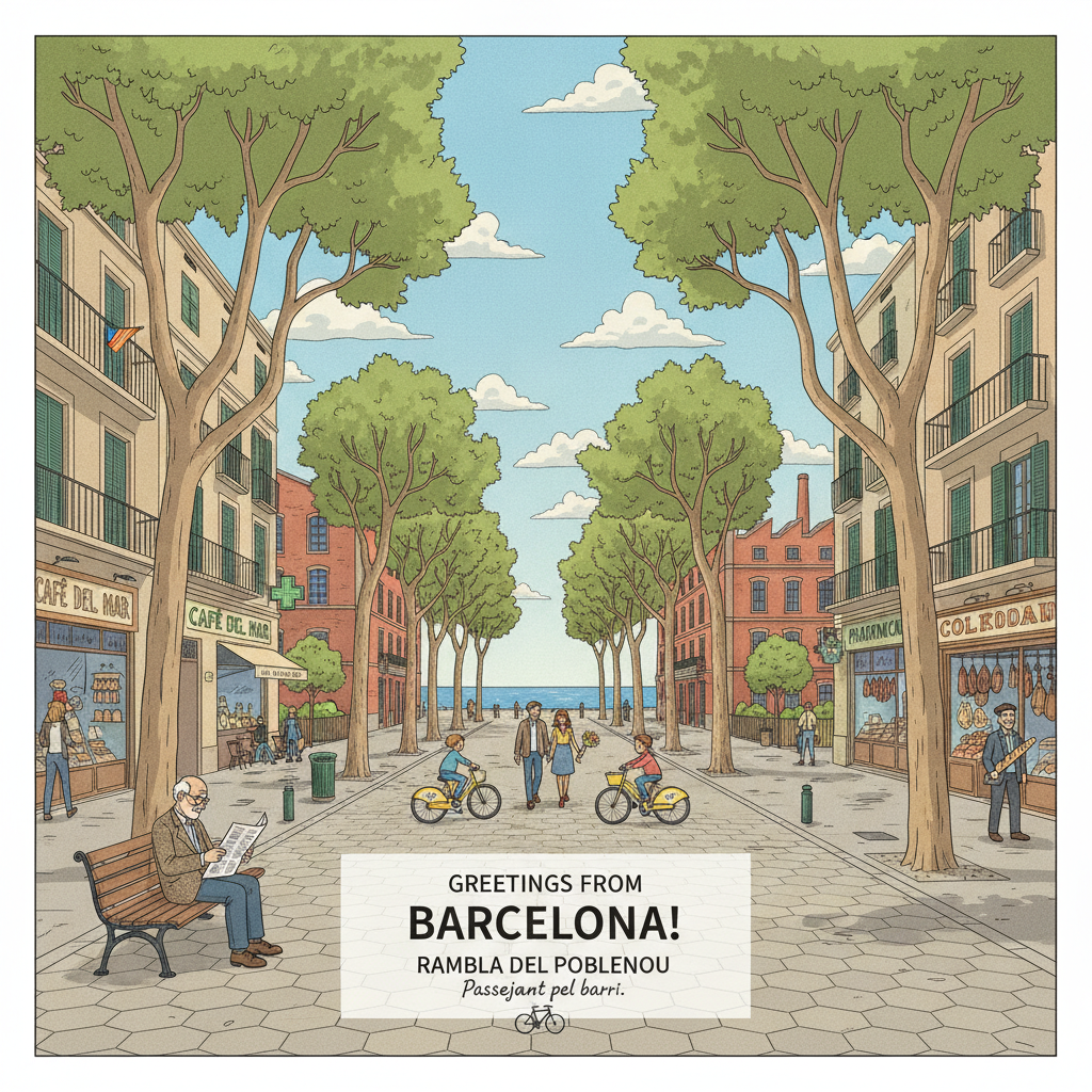 Rambla del Poblenou — La Rambla propre au quartier