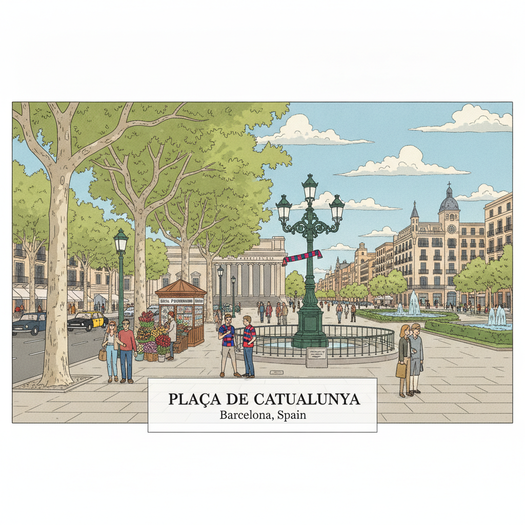 Plaça de Catalunya — Début de la Rambla