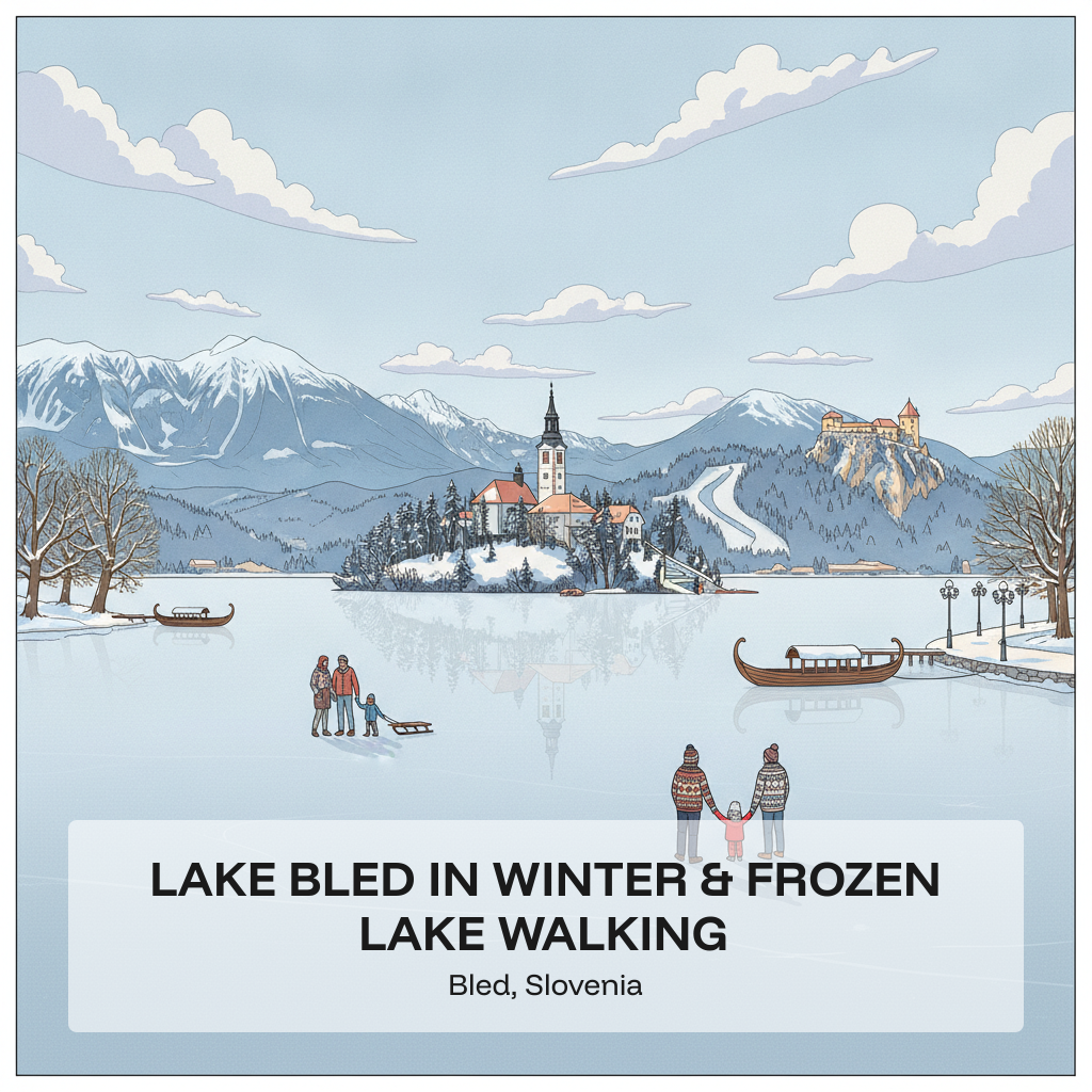 Le lac de Bled en hiver et la marche sur le lac gelé