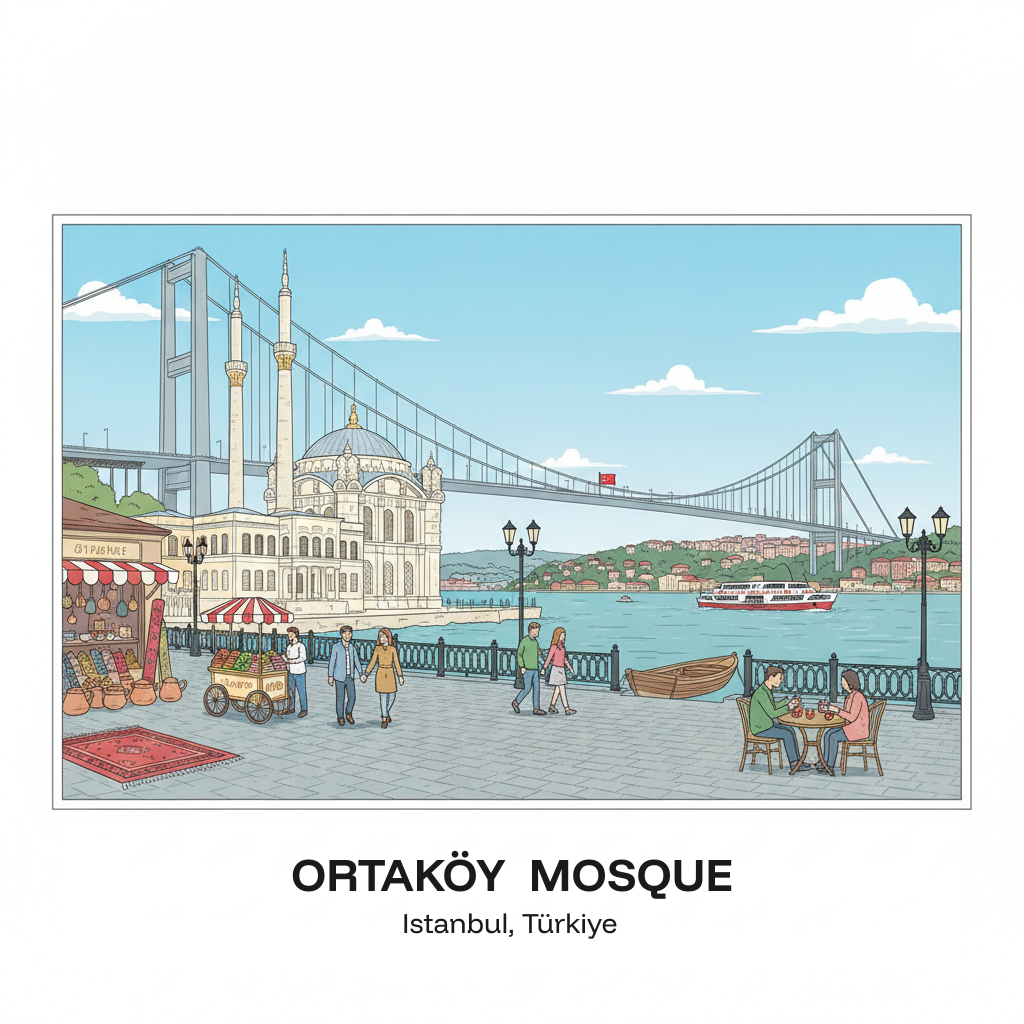 Mosquée d'Ortaköy — La toile de fond du pont du Bosphore