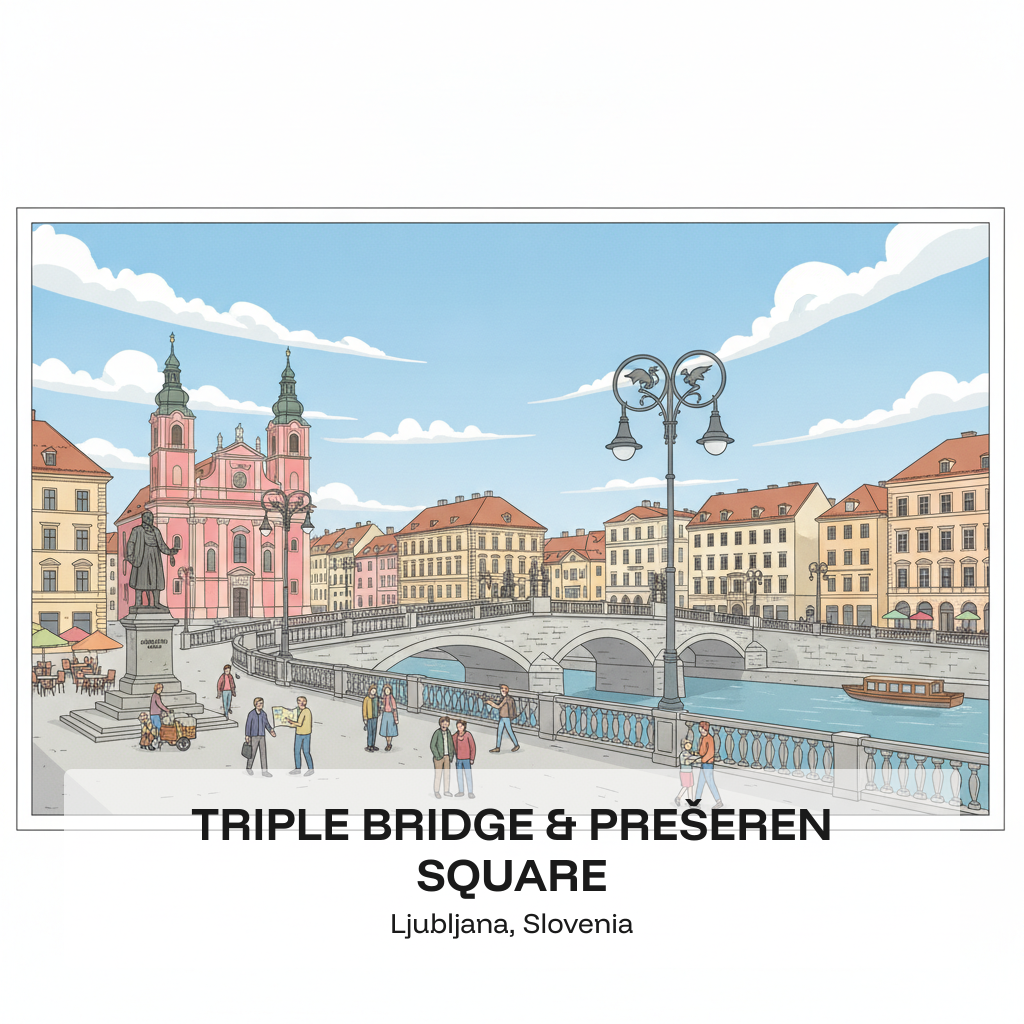 Triple Pont et Place Prešeren