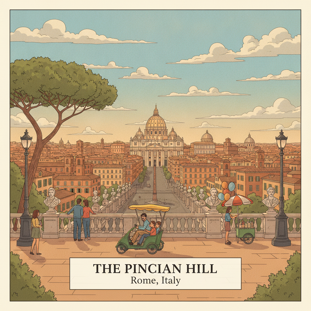 La Colline du Pincio — La terrasse au-dessus de Rome