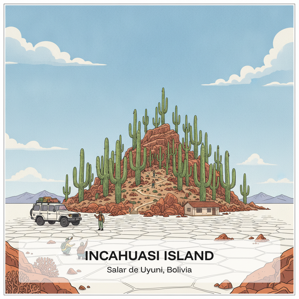 Île Incahuasi: Cactus et fossiles de corail au centre du Salar