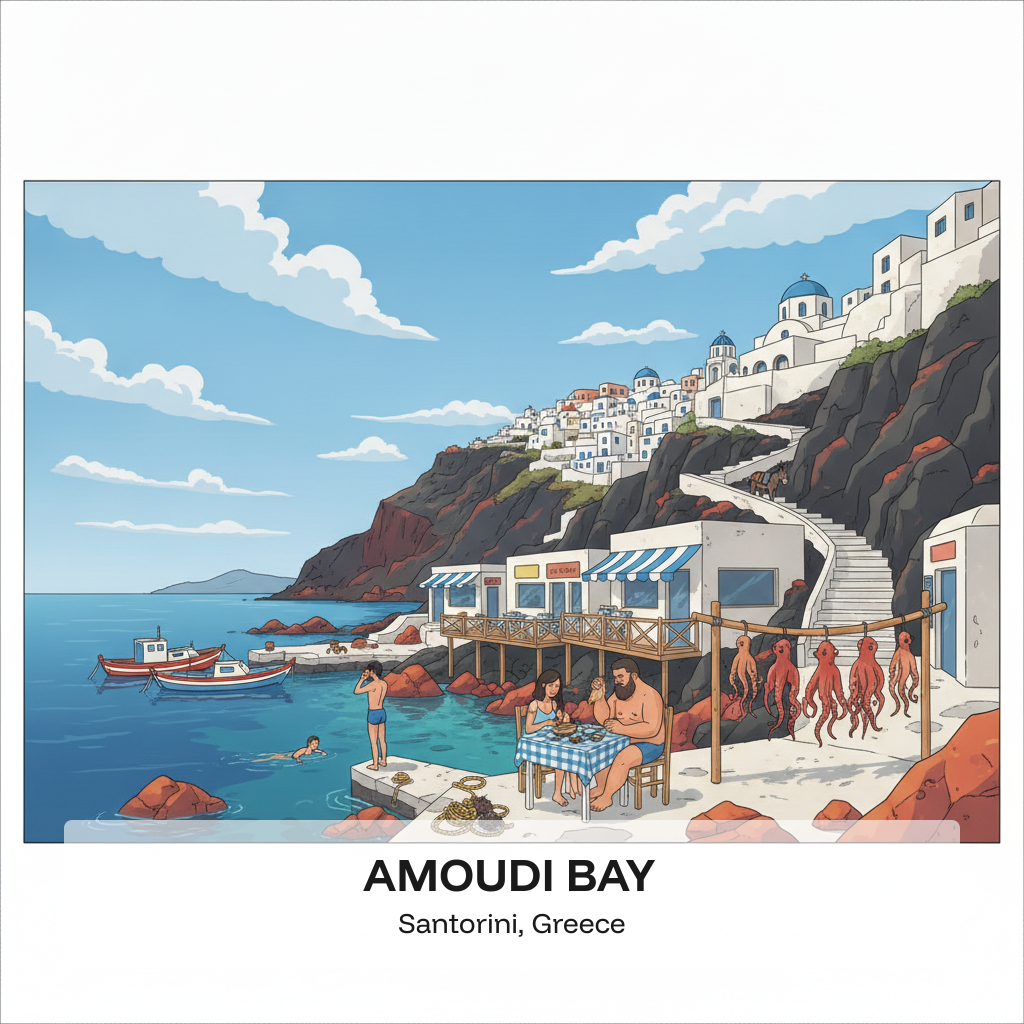 Baie d'Amoudi — le port de pêche sous Oia