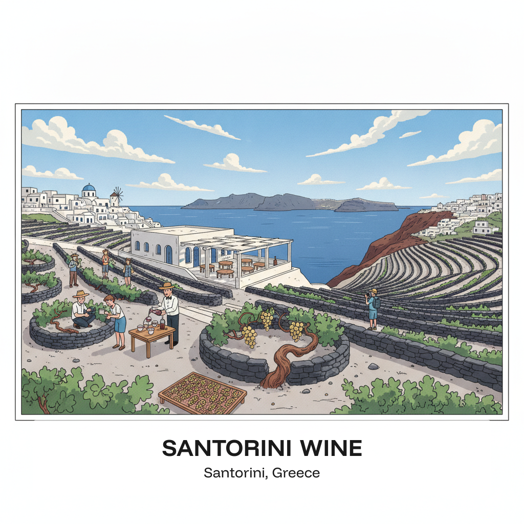 Vin de Santorin — Assyrtiko issu d'un ancien sol volcanique