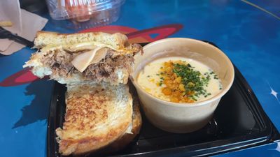 Bulgogi Toasted Cheese Sandwich and Corn Cheese Soup — photo from a ParkEats review