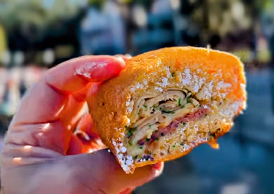 Snack-size Mardi Gras Monte Cristo — photo from a ParkEats review