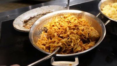 Meatballs with Mushroom Sauce and Ribbon Pasta