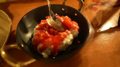 Rice Cream with Strawberry Sauce