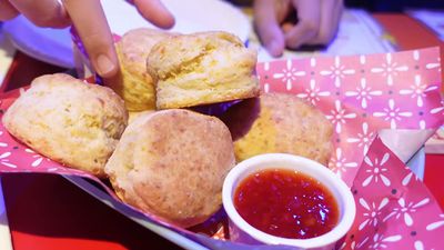 The Prospector’s Homemade Cheddar Biscuits with Sweet Pepper Jelly — photo from a ParkEats review