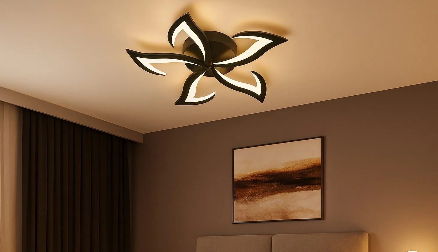Lustre Bari instalado e aceso no teto em ambiente residencial decorado