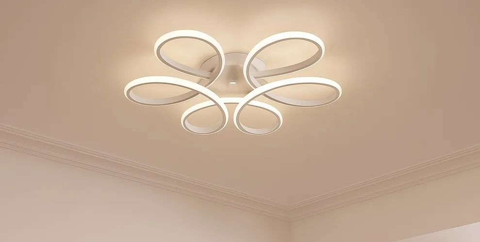 Lustre Stavanger branco aceso instalado no teto