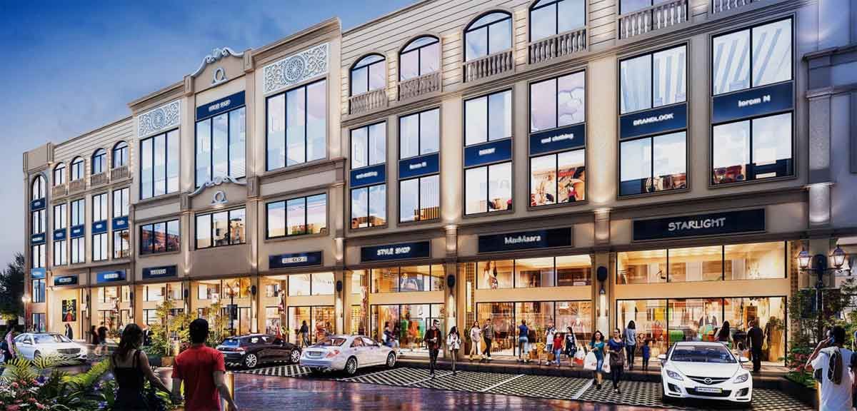 DLF Garden City Central — retail frontage with shops at street level