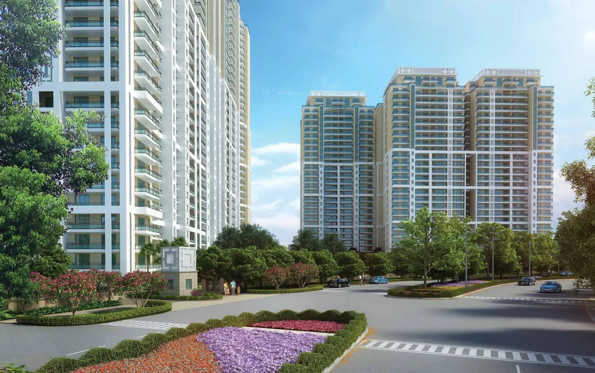 DLF The Crest — towers and landscaped entrance drive
