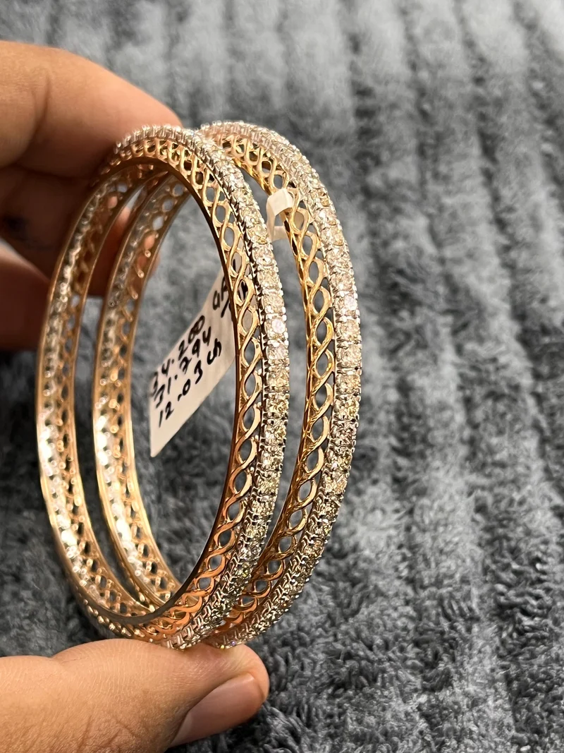 14K Solid Rose Gold Diamond Bangle