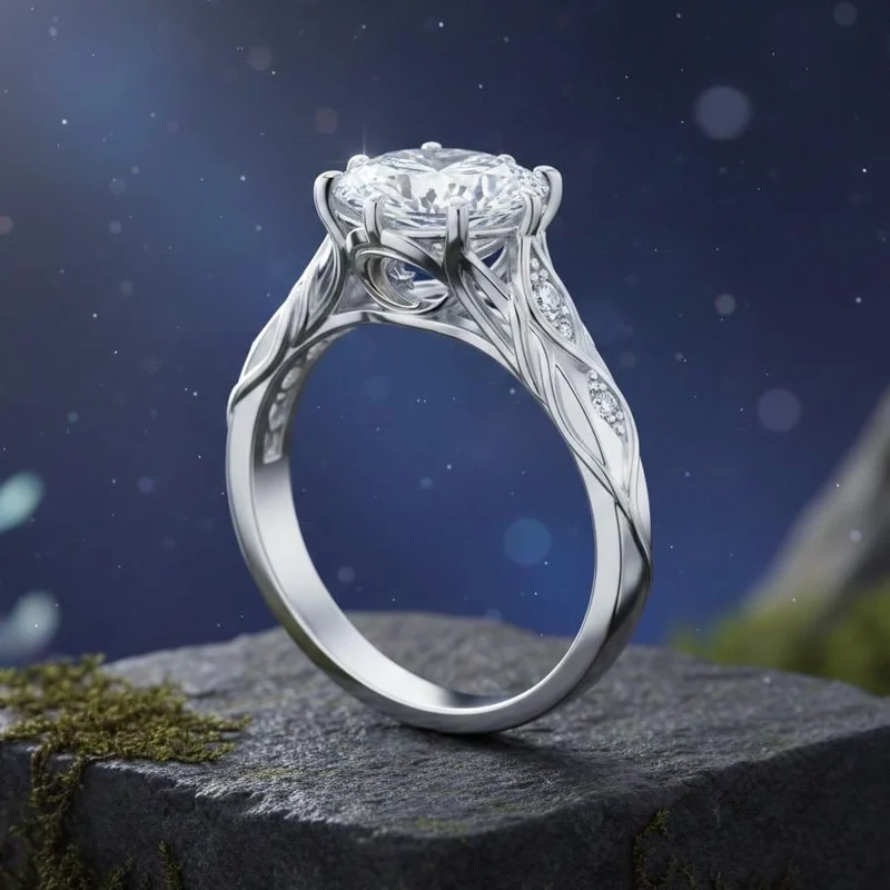 Oval Moissanite Engagement Ring Sterling Silver